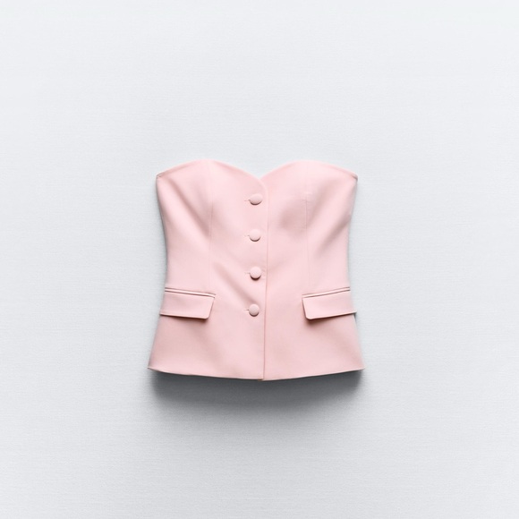 Zara strapless bustier top in pink satin. In xs - Picture 5 of 5